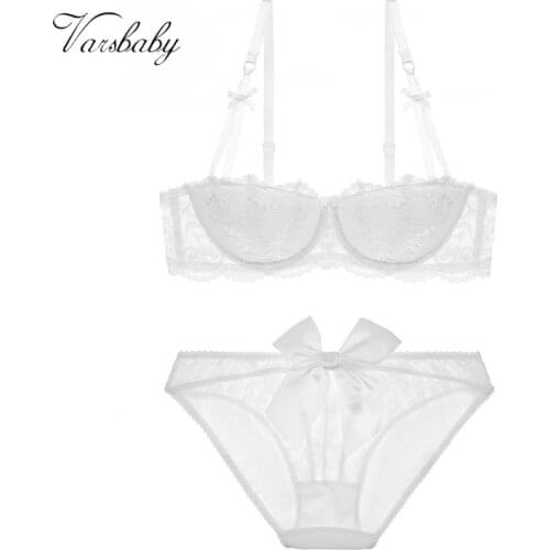 Varsbaby New Arrival Sexy Big Bow Lace Half Cup Women Bra Sets Sexy Breathable Underwear