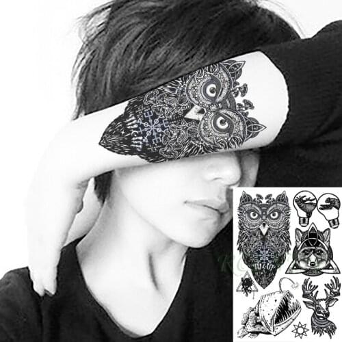 Waterproof Temporary Tattoo Sticker Totem Owl Wolf Shark Deer Light Bulb Flash Tatoo Fake Tatto Body Art for Men Women