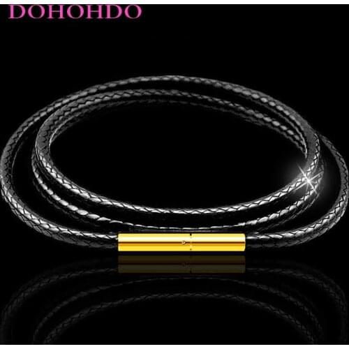 1mm 1.5mm 2mm 3mm Leather Necklace Cord Wax Rope Chain With Gold Color Stainless Steel Clasp For Men Women DIY Necklace Making