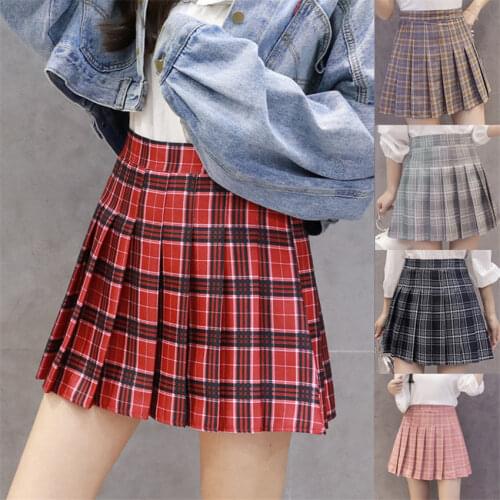 New Summer High Waist Pleated Skirts Preppy Style Solid A-Line Denim Skirt Japanese School Uniform Mini Skirts Plus Size
