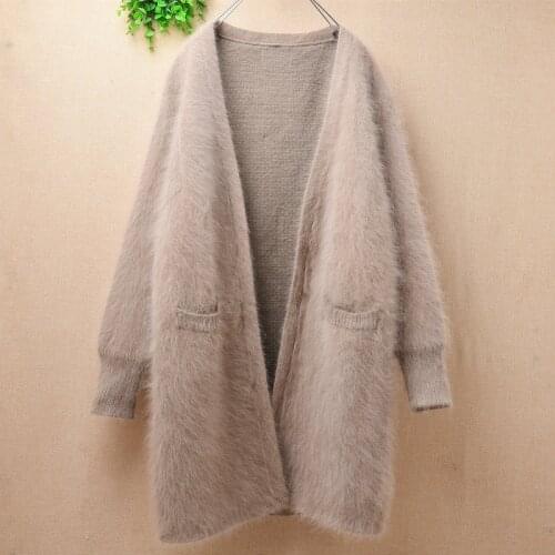 Ladies women fashion hairy mink cashmere knitwear inside loose long batwing sleeves cardigan mantle angora jacket coat sweater
