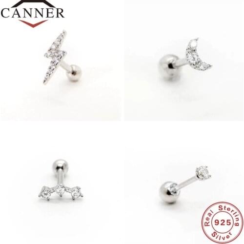 CANNER 925 sterling silver Crystal Zircon Lightning Stud Earrings Piercing Earings for Women Fine Jewelry pendientes kolczyki
