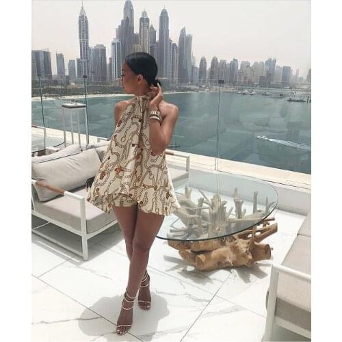 2018 tracksuit Womens Set Summer Halter Backless Jumpsuit Lady outfit fashion sexy two pieces suits casual nightclub party H881