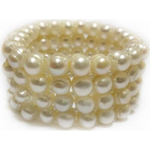 8 inches 4 Rows 8-9mm Natural White Freshwater Memory Cord Women Pearl Bracelet