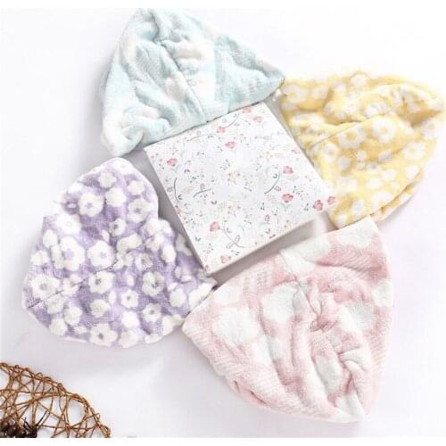Winter Thicken Printing Half Moon Hair Dryer Cap Water Absorption Adult Child Coral Fleece Hair Dryer Cap Home Textile