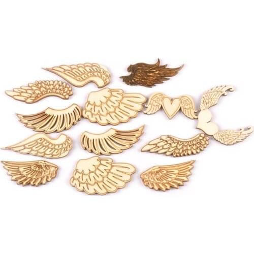 44-55mm 10Pcs Wings Of An Angel Pattern Wood Crafts DIY For Handmade Scrapbook Home Decor Wooden Ornaments Embellishment M2143