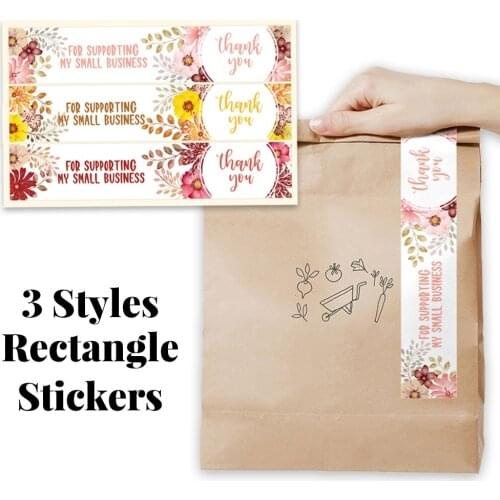 50 Pcs/pack Rectangle Flower Thank You Stickers Seal Labels for Supporting Small Business Package Gift Decor Stationery Sticker