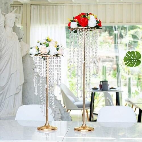 6 pcs Wedding Home Decoration Flower Road Leads Gold Acrylic Crystal Wedding Table Centerpiece