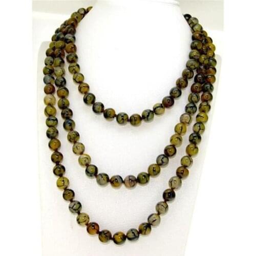 Among the Yellow Veins Dragon carnelian 8mm agat Round Beads onyx stone Necklace long chain jewelry 50inch BV330