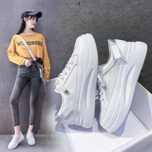 Small White Shoes Spring and Summer 2021 New Net Surface Breathable Casual Womens Shoes Versatile Thick-soled Increase Board