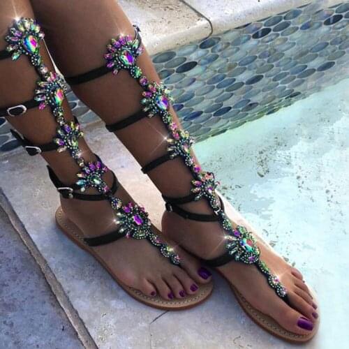 Bohemian Flat Flip Flops High-Top Sandals With Rhinestones Women Shoes Female Ladies Platform Dropshipping Fulfillment Drop Ship