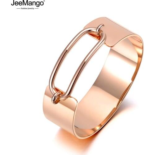 JeeMango Original Design Titanium Stainless Steel Hyperbole Bangles Bracelets For Women Geometric Chain Link Bracelet JB20026