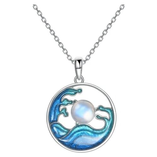 925 sterling silver Waves and Moon Pendant Necklace Men And Women Chinese Style Pendant Friendship Jewelry Gift