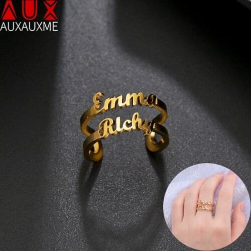 Auxauxme Customized Double Layer Names Ring For Woman Man Lovers Jewelry Birthday Wedding Party Stainless Steel Gifts