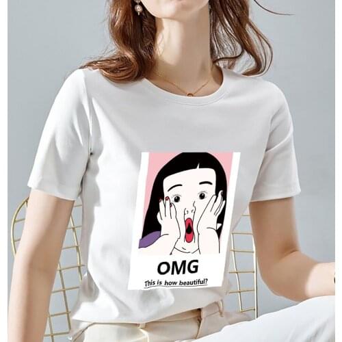 Summer Womens T-shirt Casual Retro Funny Selfie Fashion Street Art Print Pattern T-shirt O-neck Commuter Soft White Top Shirt