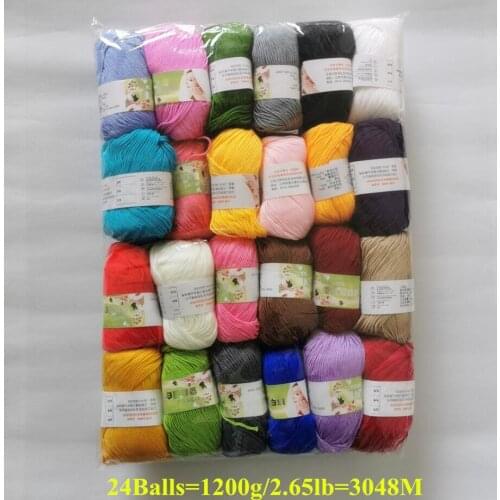 24Balls Milk cotton yarn for Knitting Cotton wool Yarn 1200g 2.65lb Crochet DIY knitting Crochet thread 6PLY