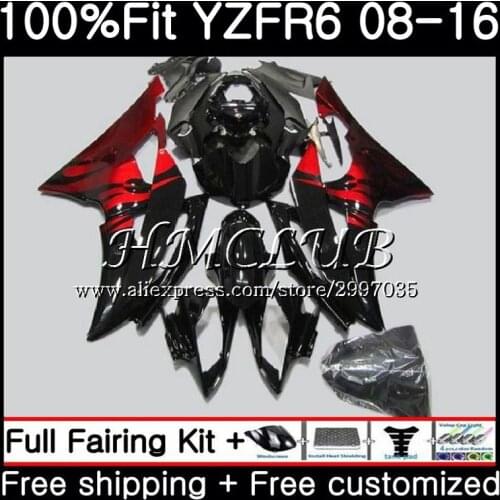 Injection For YAMAHA YZF600 YZF-R6 2008 2013 2014 2015 2016 17HC.16 YZF 600 YZF R6 R 6 YZFR6 08 13 14 15 16 Fairing red flames