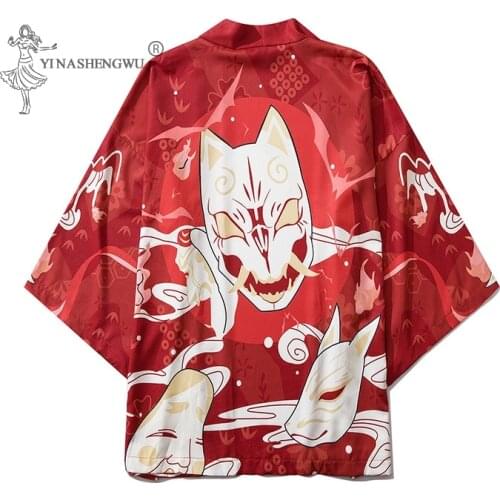 Yukata Kimono Girls Harajuku Cardigan Japanese Kimono Asia Summer Red Printed Shirt Tops Casual Women Kimonos Kawaii Cosplay