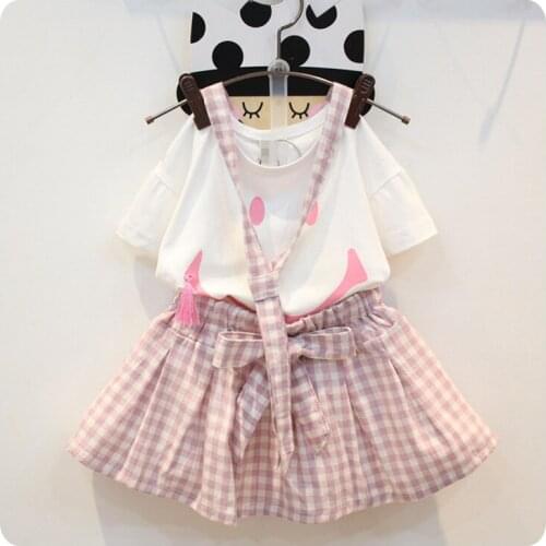 2016 Korean Girl Childrens Garment 2 Pieces Set New Pattern Girl Baby T Unlined Upper Garment Lattice Straps Suit