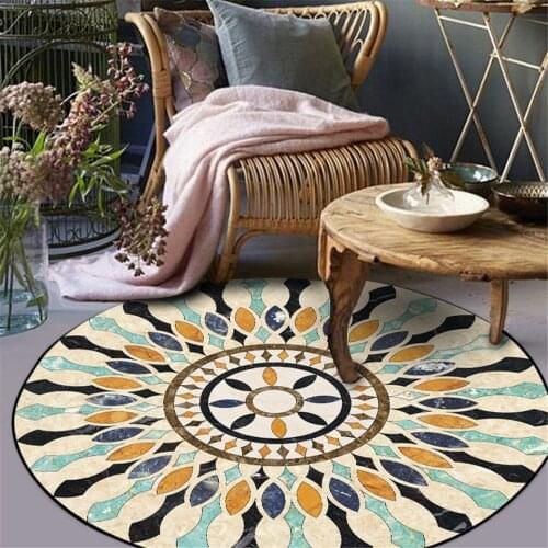 Europe Colorful Geometric Flower Carpet Ethnic Retro Round Center Rug Bedroom Chair Mat Anti-slip Carpet Washing Machine