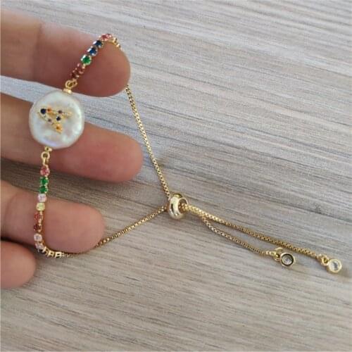 Colorful cz initial 26 alphabet letter name charm coin pearl bead wedding birthday jewelry link bracelets for women