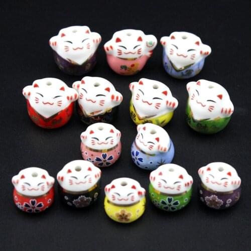 Creative 7 Color 15mm Cute Chinese Ceramic Lucky Cat Hand-Painted Hangings Maneki Neko Fortune Cats Mascot Novelty Money Drawing