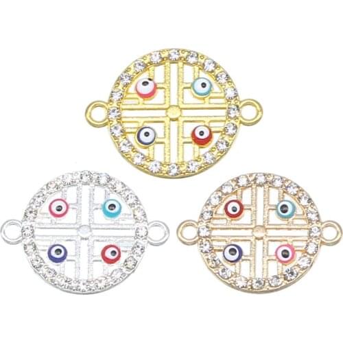 6pcs gold and silver Turkish eye bohemian round connector making bracelet jewelry found DIY accessories 19*25*2mm