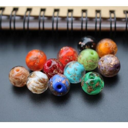 10Pcs/Lot 12mm Handmade Round Lampwork Glass Beads Beige Color With Gold powder for Bracelet Necklace Earring jewelry making