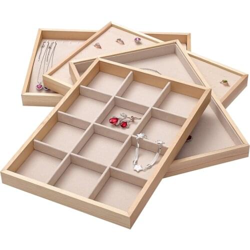 Fashion Beige Velvet Ring Earrings Necklace Jewelry Display Stand Tray Cufflink Organizer Box Holder Under Storage Case Showcase