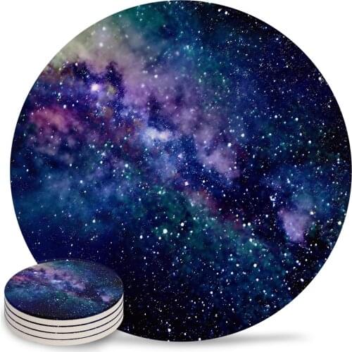 Milky Way Round Coaster Set Non-slip Heat Proof Ceramic Coffee Drink Coasters Table Decoration Placemats