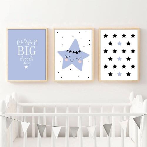 Dream Big Stars Wall Art Canvas Children Poster Nordic Nursery Quote Print Painting Picture for Baby Bedroom Kid Room Decoration