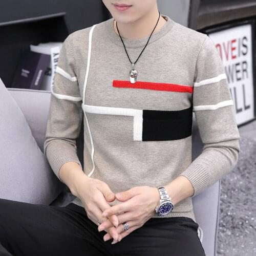 2021 mens sweater new young mens slim knit bottomed sweater Pullover Sweater