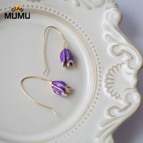 New Korean Retro Tulip Flower Drop Earrings Niche French Gentle Sweet Girl Simple Ear Jewelry For Boho Fashion Jewelry Gift
