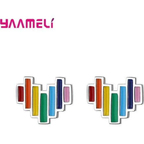 New S925 Sterling Silver Stud Earrings for Woman Girl Birthday Christmas Gifts Smille Cloud/Rainbow/Heart Design Pendientes