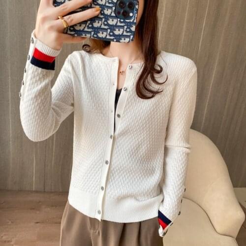 Early spring new round neck small fragrant knit cardigan womens short loose sweater coat