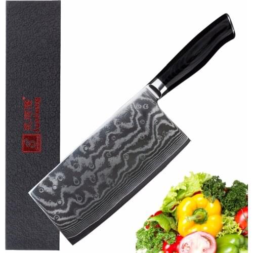 Sunlong Meat cleaver 7inch Chefs Knife Japanese Damascus steel Vegetable Knives Mikata Handle