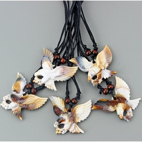 Wholesales 6Pcs Faux Yak Bone Large Eagle Pendant Necklace Black Wax Cotton Cord Surf Necklace Jewellery