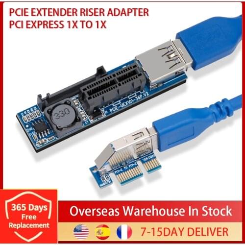 PCI-E 1X to X1 Riser Extender Card Adapter SATA Power PCI Express Adapter with USB 3.0 Cable for BTC Miner Mining Motherboard