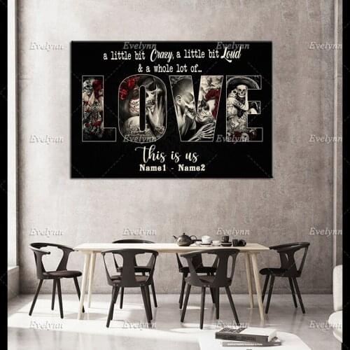 Sugar Skull Couple Poster Love This Is Us Valentine Day Of Dead Wall Art Print Home Decor Canvas UniqueGift