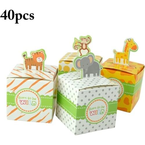 40Pcs Celebration Party Candy Gift Box Animal Cartoon Tray Chocolate Candy Box Giraffe*10+ Elephant*10+Monkey*10+Tiger*10