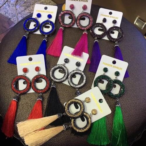 Cingesto factory directly supplier 2017 Fuschia Tassel Rope Fan Festival Tassel Earrings BOHO Drop Earrings Gypsy Wholesale