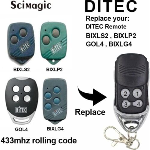 DITEC Remote Control For BIXLS2 BIXLP2 GOL4 BIXLG4 433MHz Rolling Code & GOL4C Fixed Code Garage Opener Command Transmitter