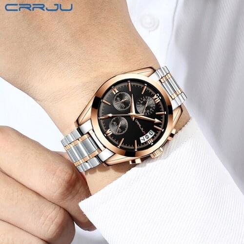 Relogio Masculino CRRJU Chronograph Men Watches Stainless Steel Waterproof Quartz Watch Men Business Classic Male Clock 2020