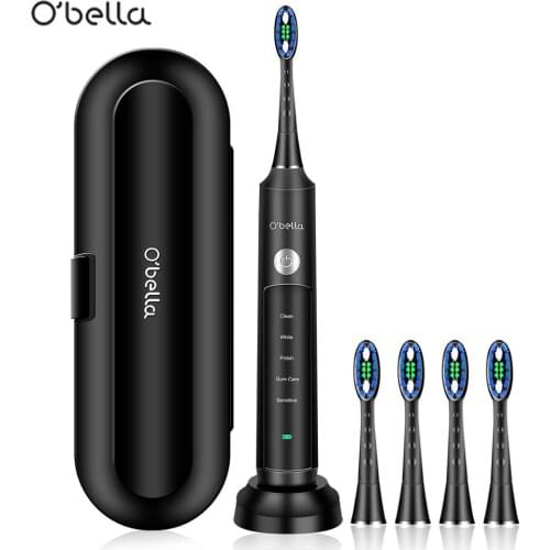 O'BELLA 071B Sonic Electric Toothbrush 48000RPM Time Remind USB Rechargeable Tooth Brushes With 4 Pcs DuPont Replacement Heads