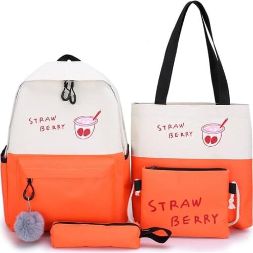 Schoolbag four-piece Japanese college girl Korean college student bag student ins girl trend backpack