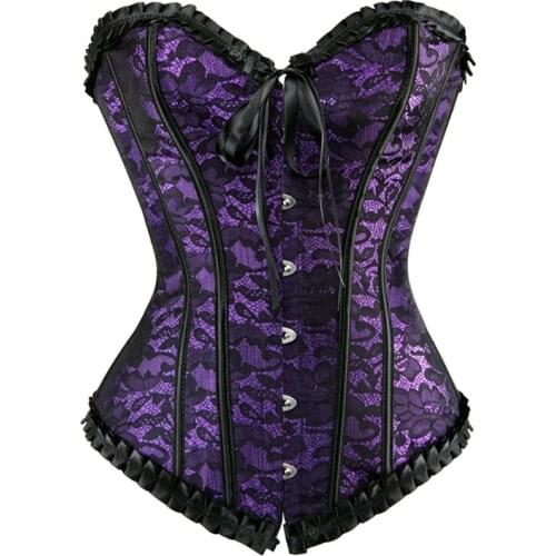Caudutas Sexy Satin Floral Cincher Gothic Lace up Boned Overbust Corset Bustier Waist Trainer Corset Corselet Tops Plus Size 6xl