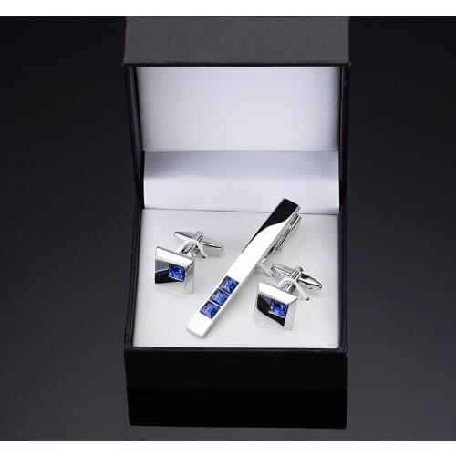 The high-end jewelry brand Cufflinks Tie Clip Mens Suit shirt Cufflinks tie clip Blue Crystal cufflinks, classic luxury gift set