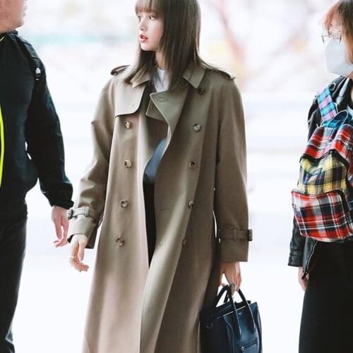 Hepburn windbreaker Lisa with the same temperament mid-length khaki profile retro British windbreaker jacket female