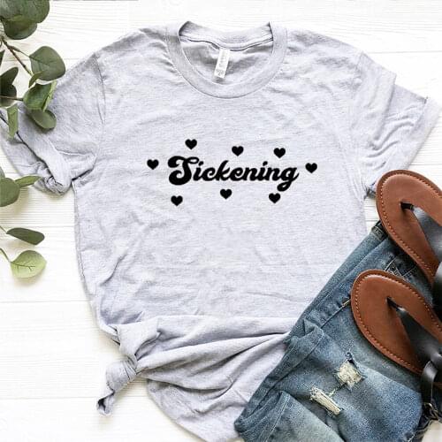 Sickening t Pink T-Shirt Women Tumblr Fashion Cute Tee Shirt Camiseta Rosa Feminina White Cotoon Heart Graphic Tees Tops