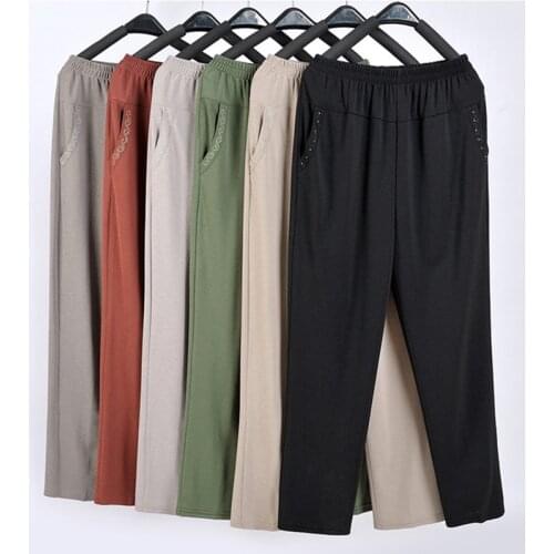 Middle Aged Women Spring Summer Pant Thin Elastic Waist Loose Straight Pants Mother Long Casual Trousers Plus Size XL-5XL W871